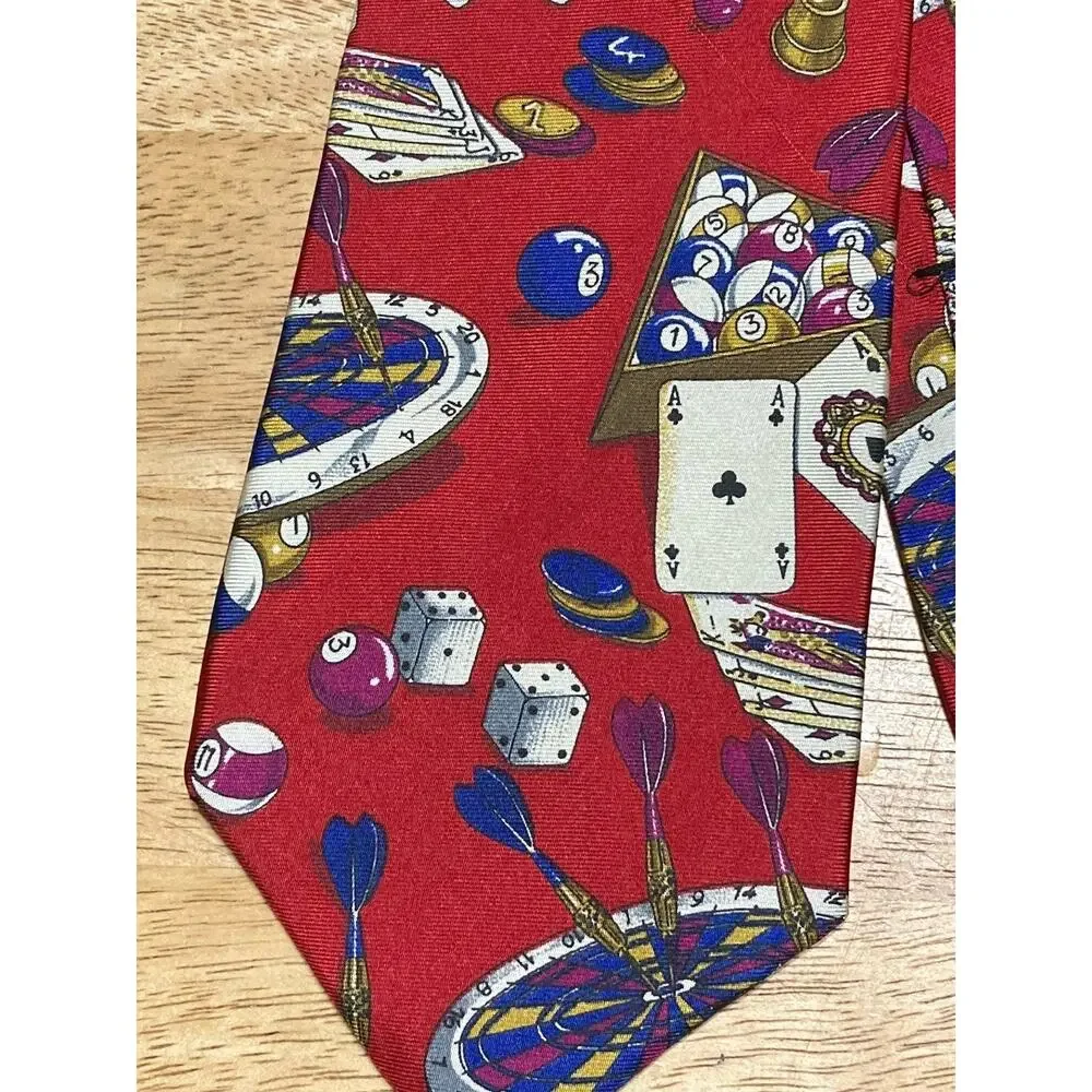 Perry Ellis Tie Silk Games Cards Darts‎ Dice Pool Office Business Casual Fun